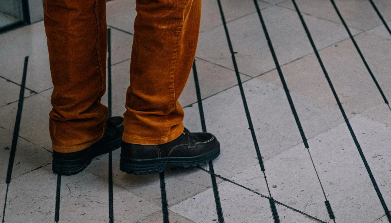 Boots standing on slate tile flooring