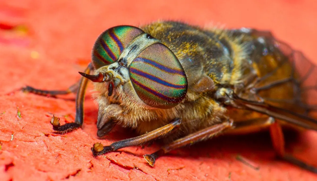 Horsefly with iridescent eyes in macro