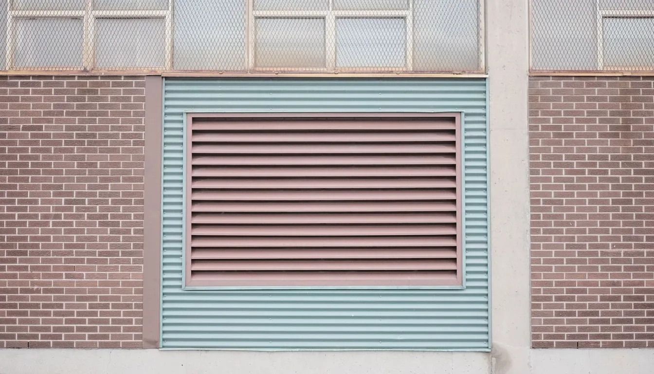 Louvered ventilation grille set into a brick wall