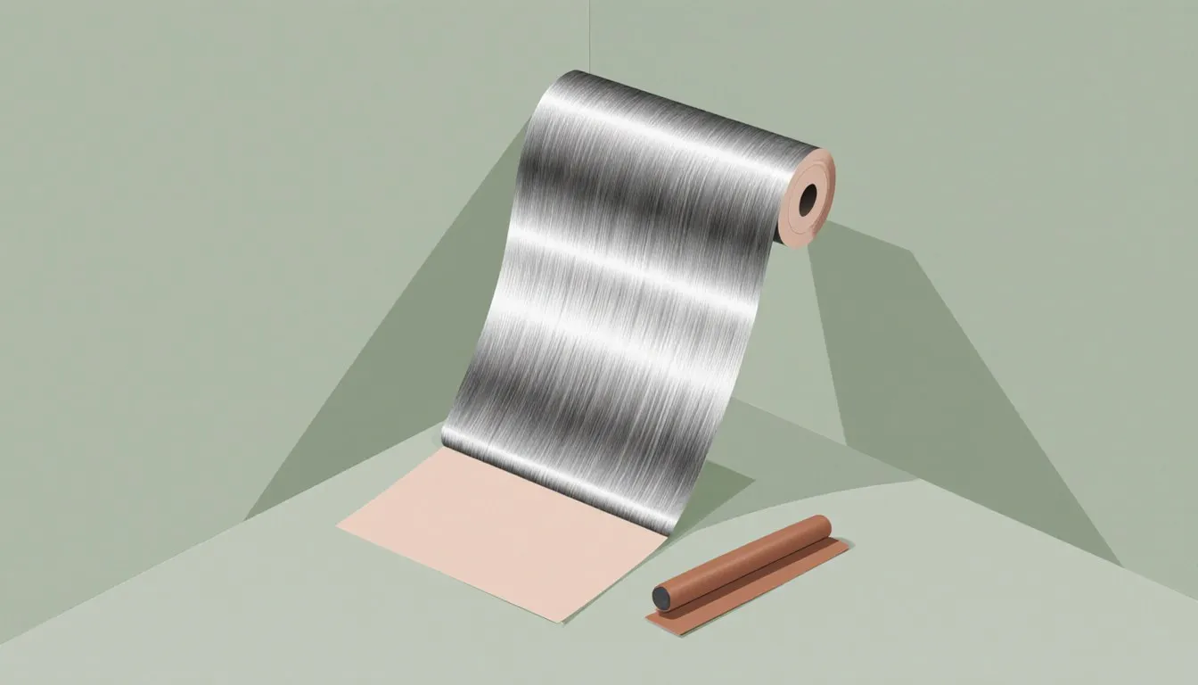 Roll of stainless-steel contact paper partly unrolled
