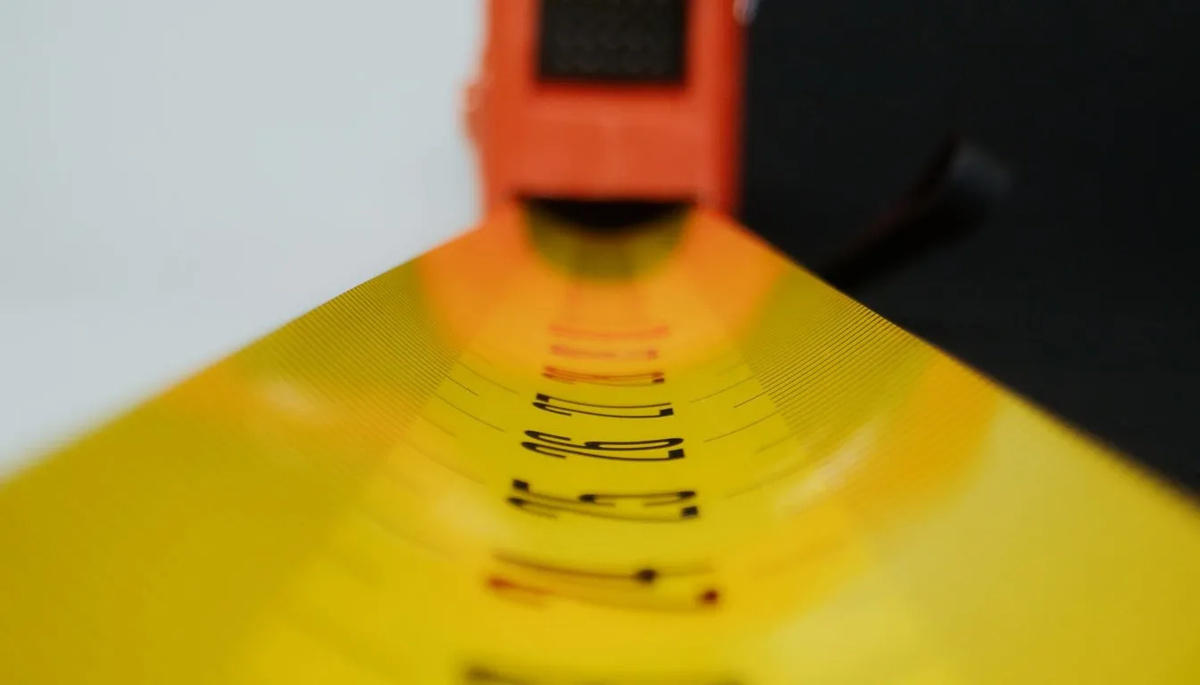 Close-up of a yellow surveyor's measuring tape