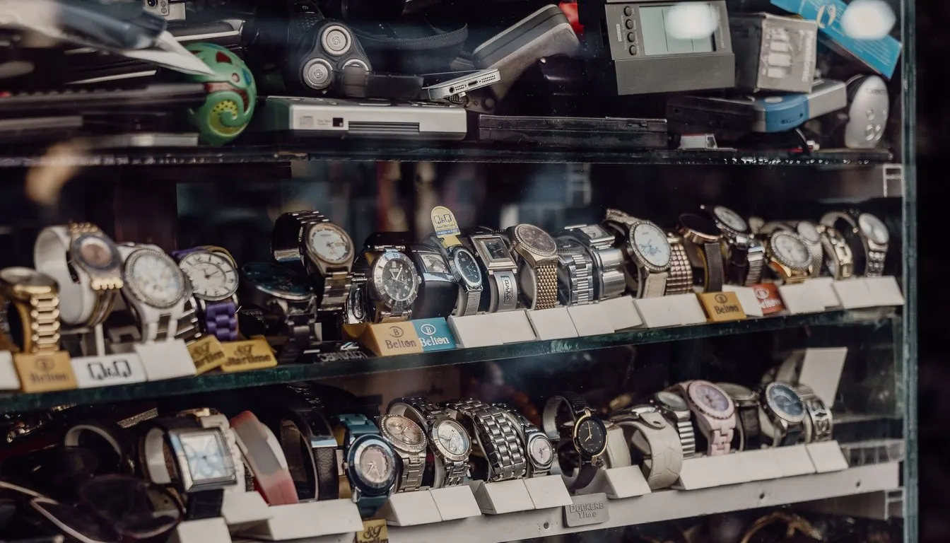 Display case full of wristwatches