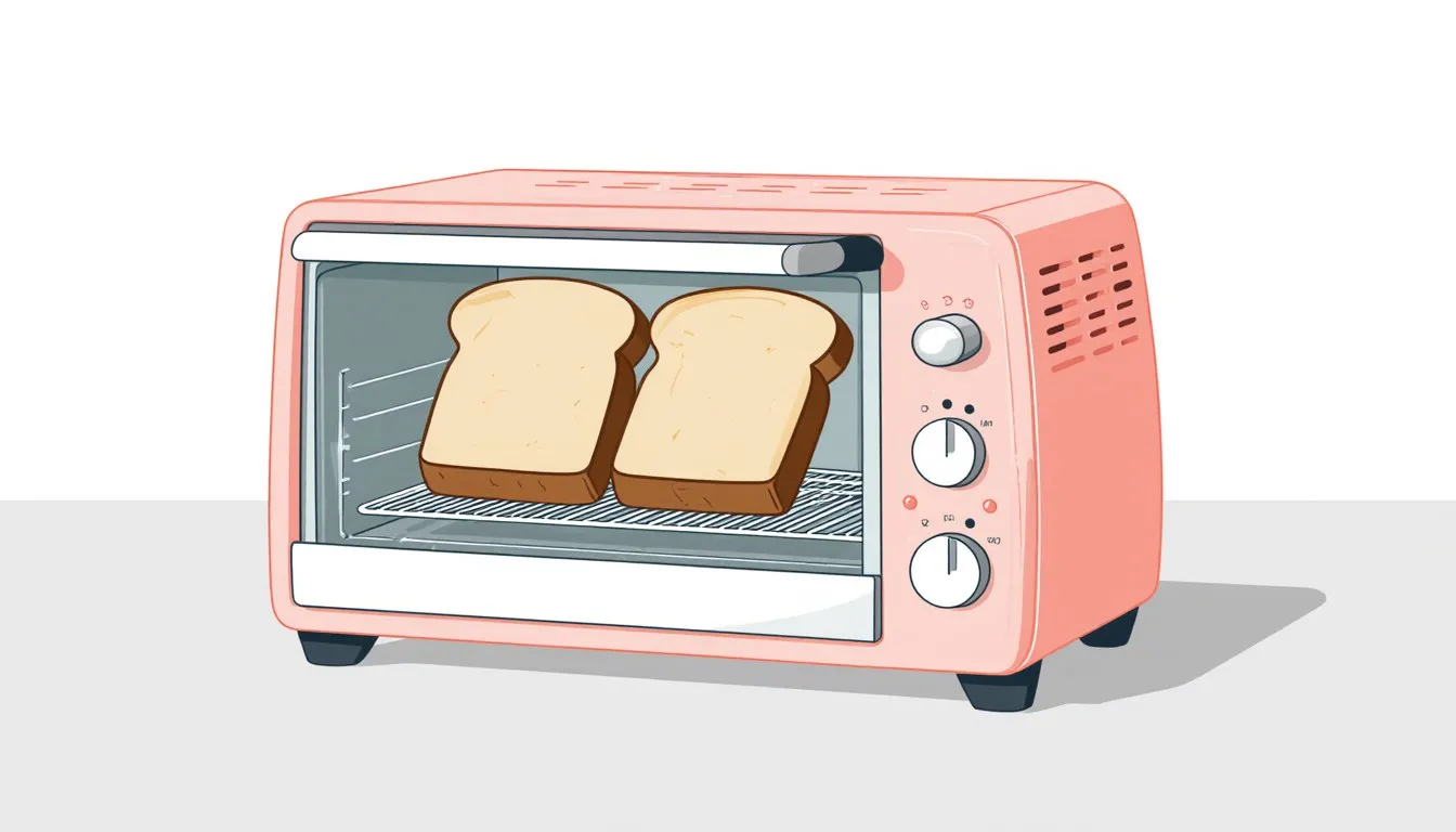 Toaster oven with two slices of bread on the rack