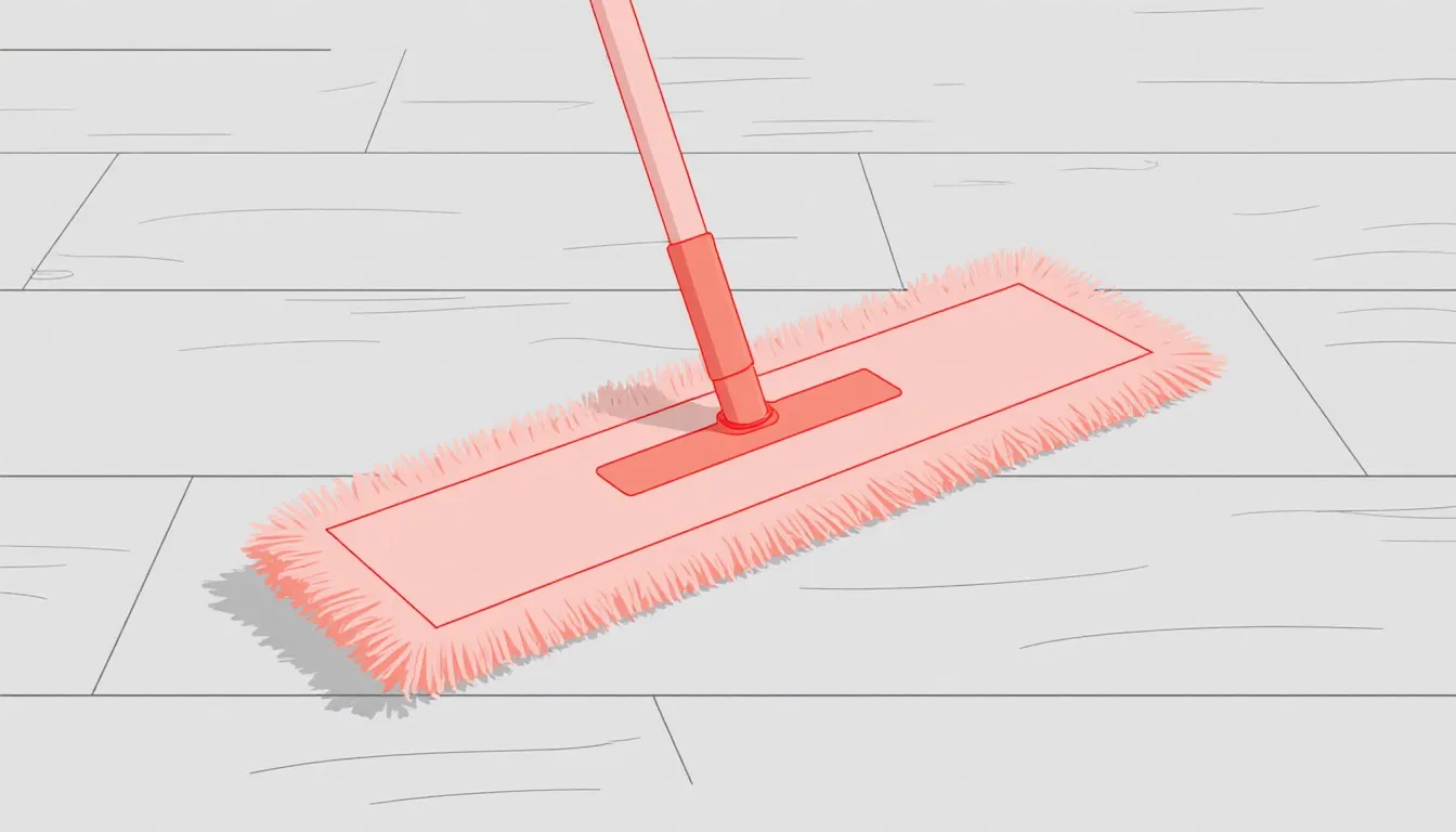 Dust mop being pushed across a laminate floor