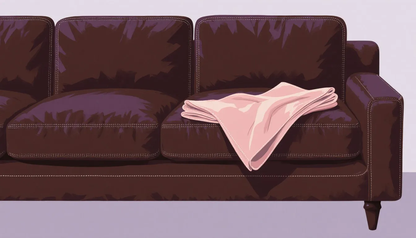 Cloth resting on a brown leather couch