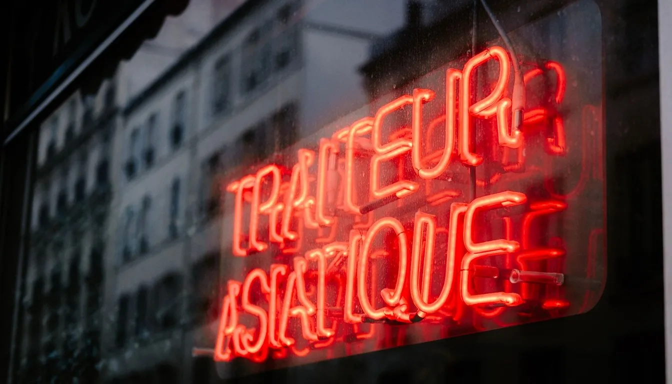 Red neon sign glowing on a building