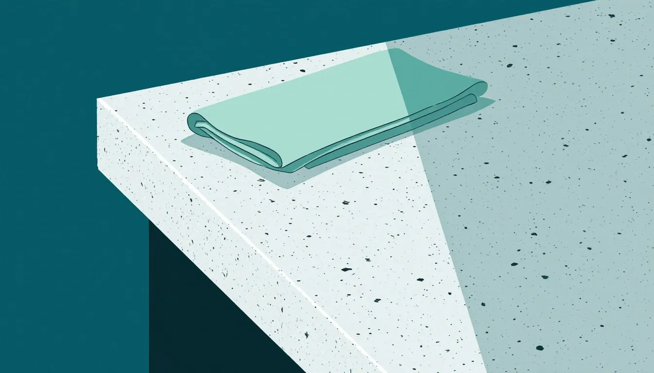 Folded cloth on the edge of a quartz countertop