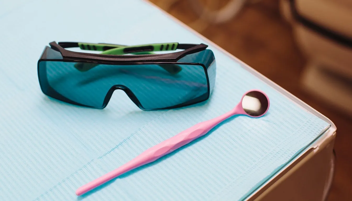 Tinted safety glasses on a dental tray