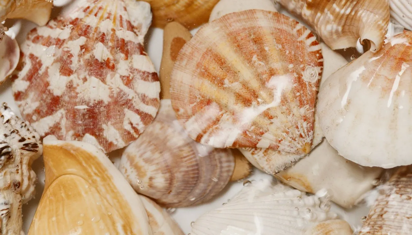 Assorted seashells piled together