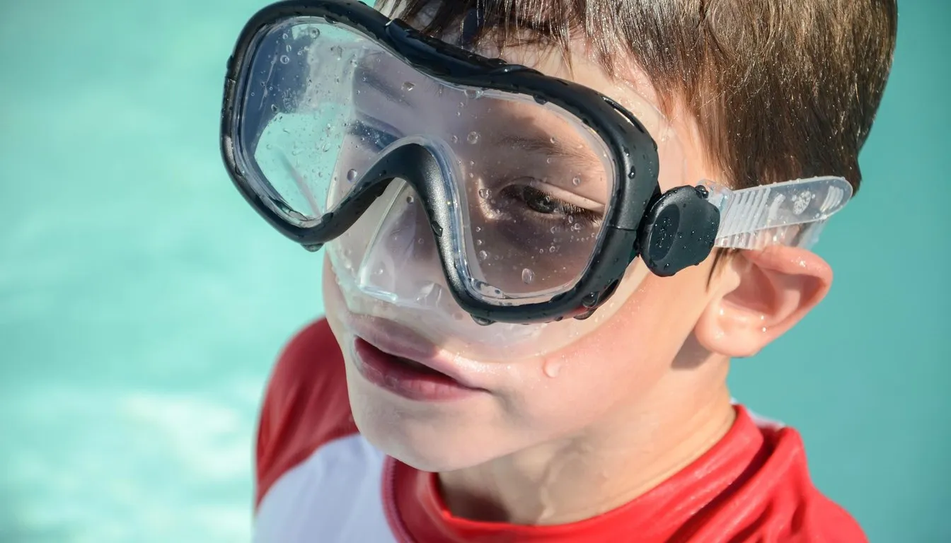 Boy wearing a swim mask in a pool