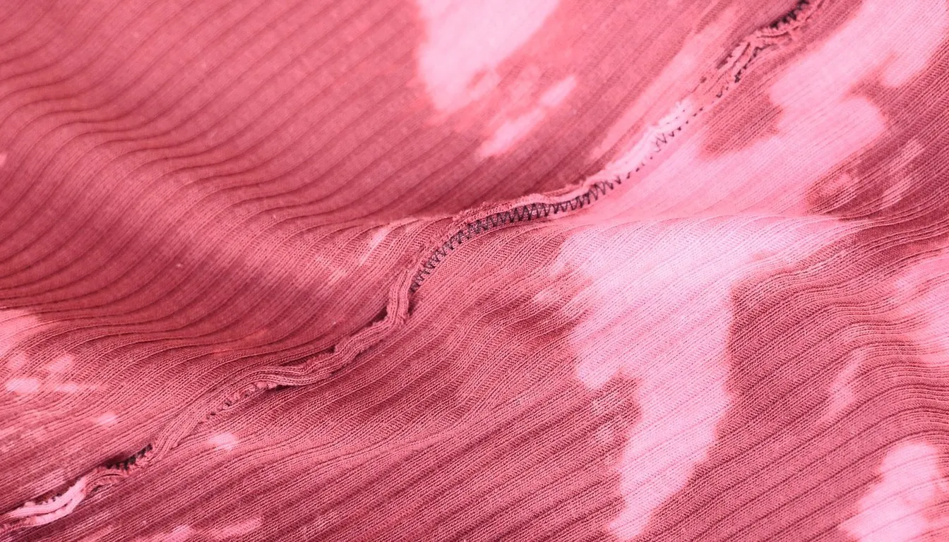 Pale bleach spots spread across ribbed pink fabric