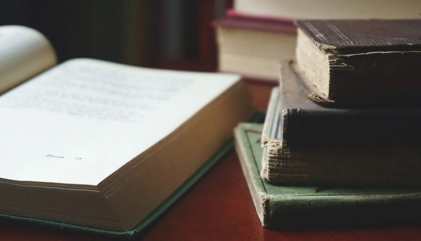 Stack of old books with open pages