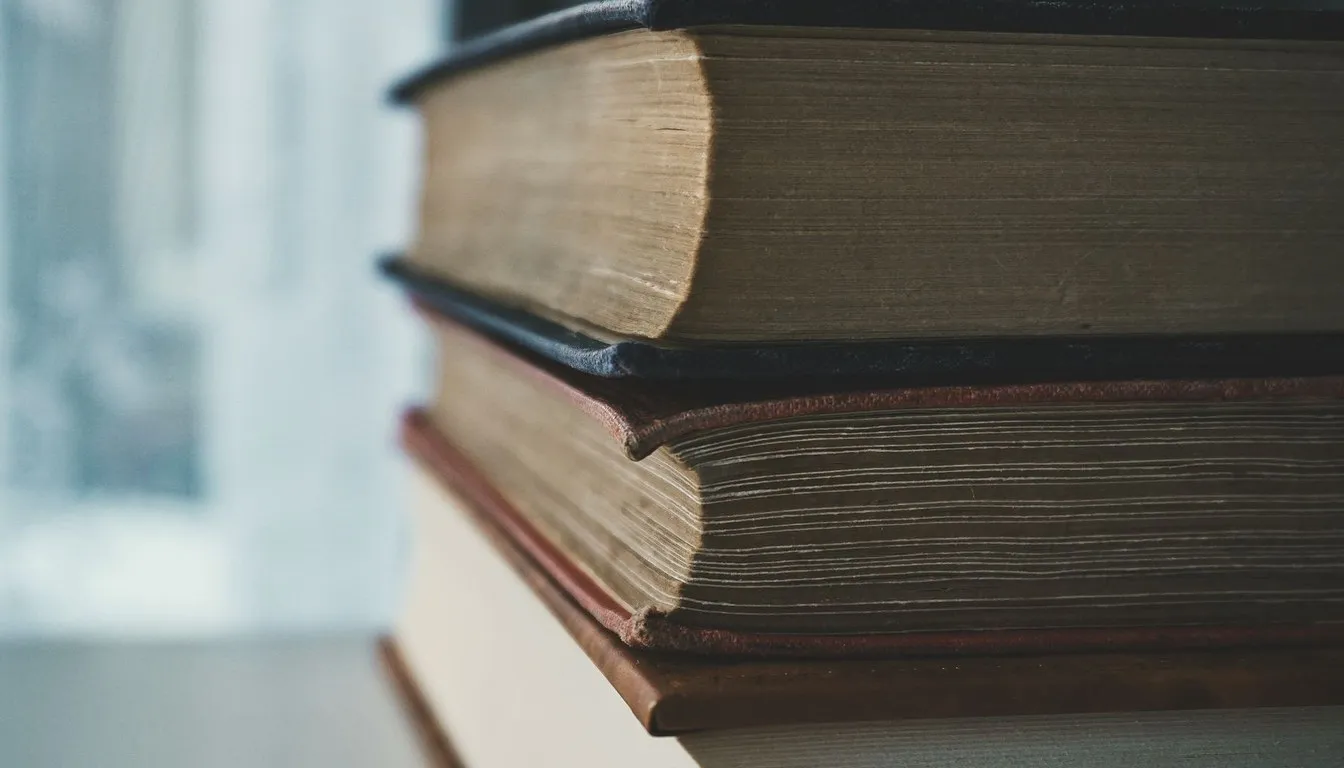 Stack of old books seen edge-on