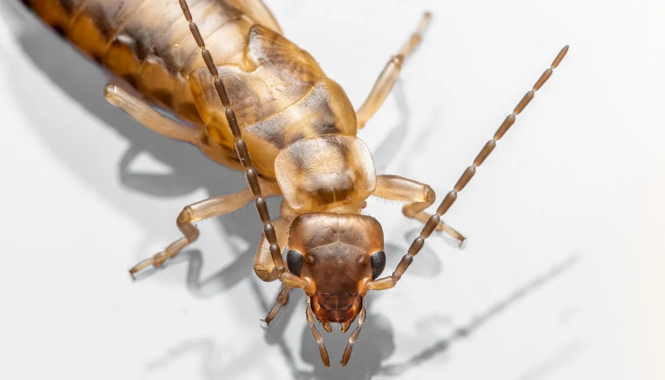 Close-up of a silverfish-like bristletail insect