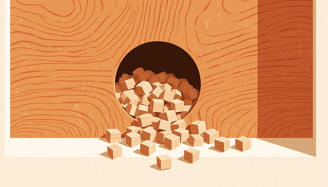 Termite pellets spilling from a hole in wood