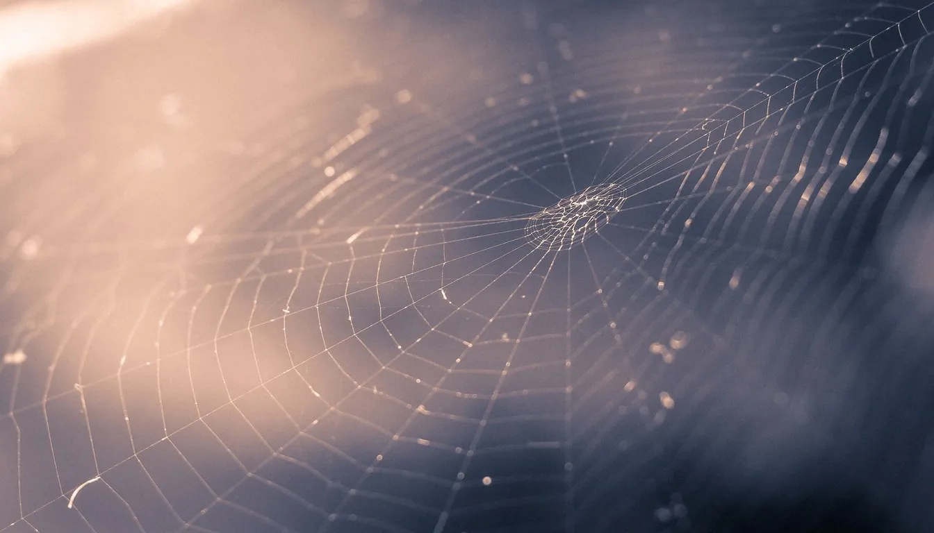 Spider web glistening with dew