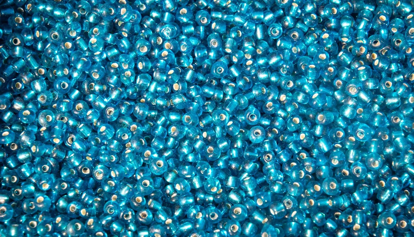 Pile of small blue translucent beads