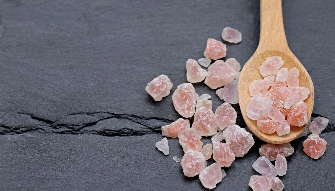 Chunks of pink Himalayan salt on a spoon