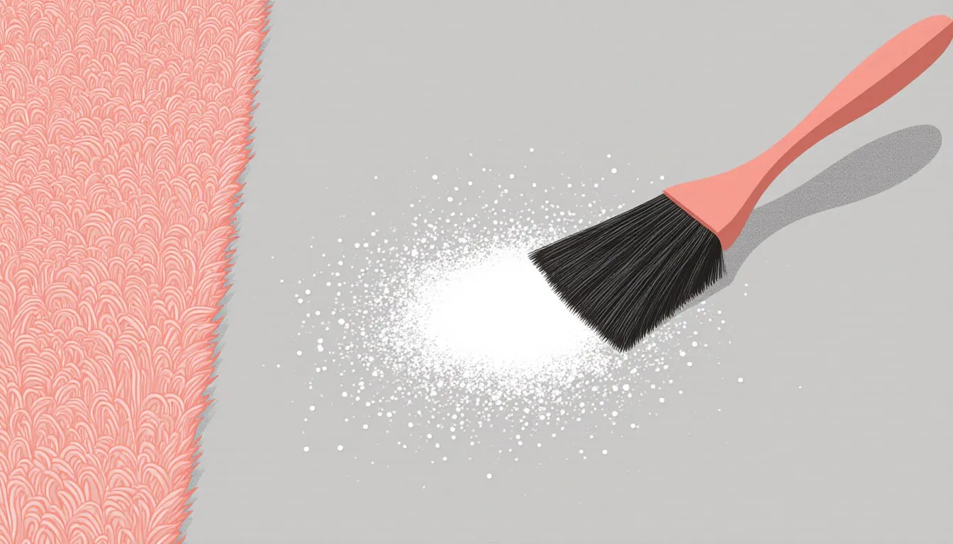 Baking soda sprinkled on carpet beside a brush