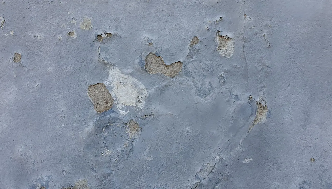 Paint flaking away from a concrete wall