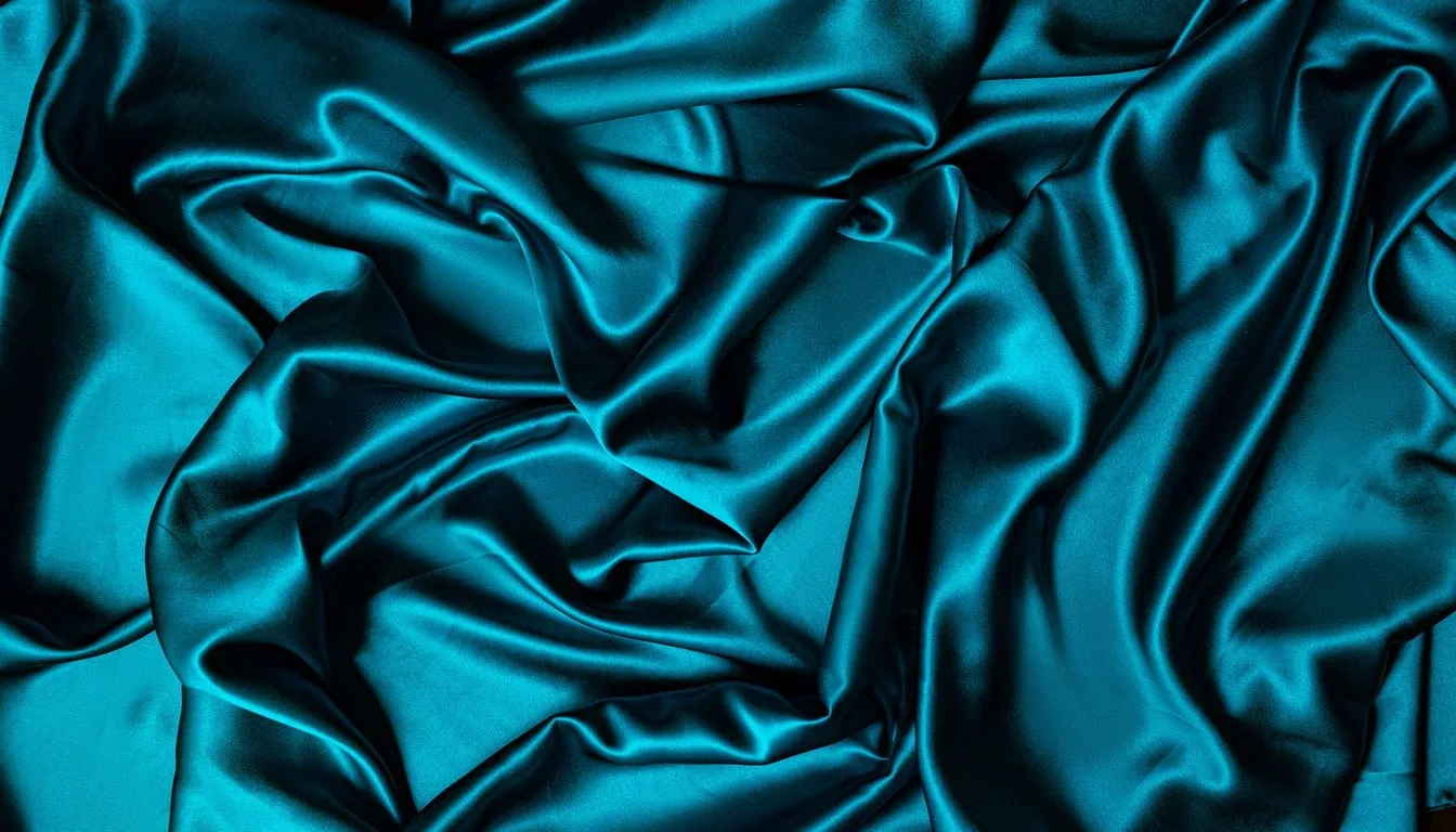 Draped teal silk fabric