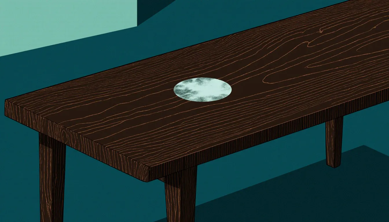 White heat ring on a dark wood tabletop