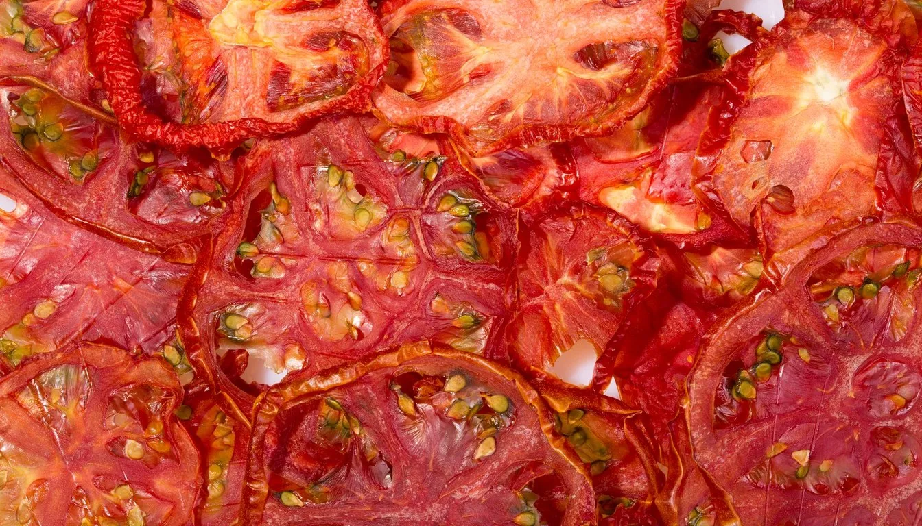 Dried tomato slices up close