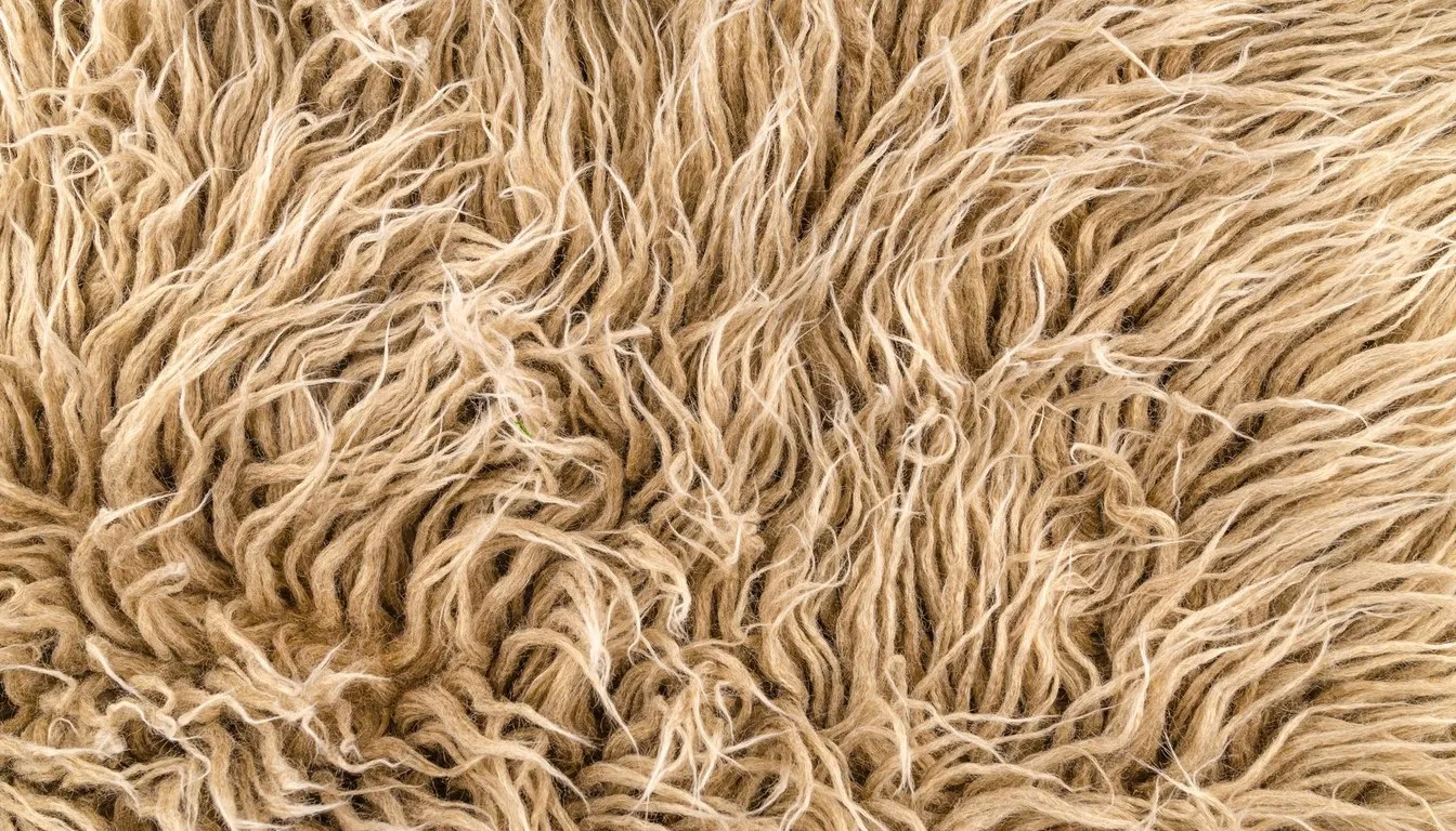 Close-up of a shaggy cream wool rug
