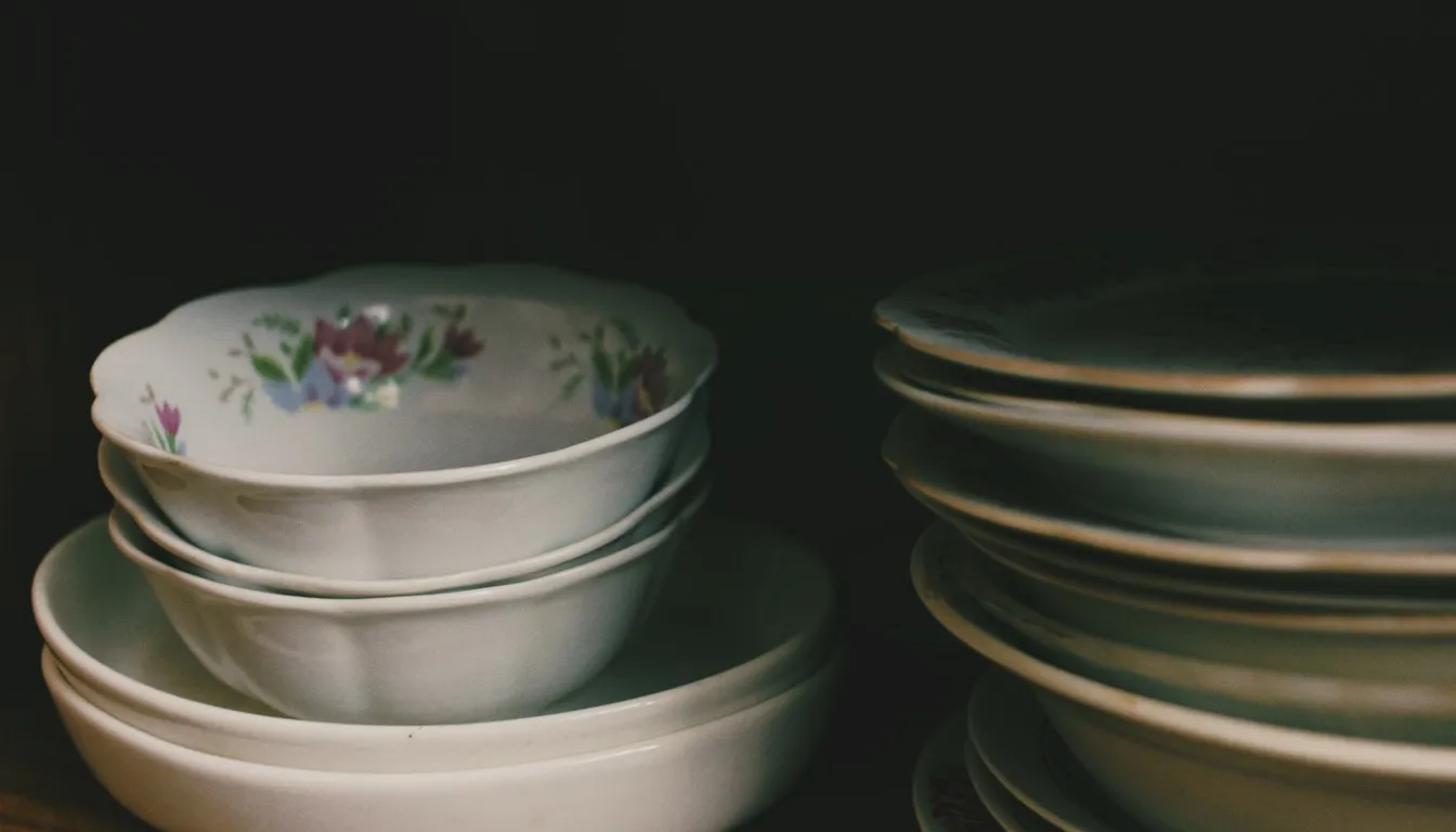 Stacked ceramic bowls and plates