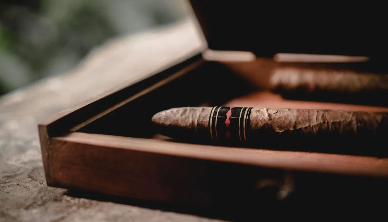 Cigar resting in a wooden humidor