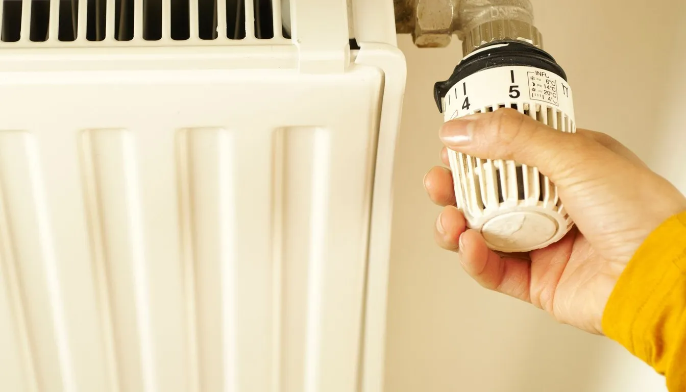 Hand adjusting a radiator thermostat valve