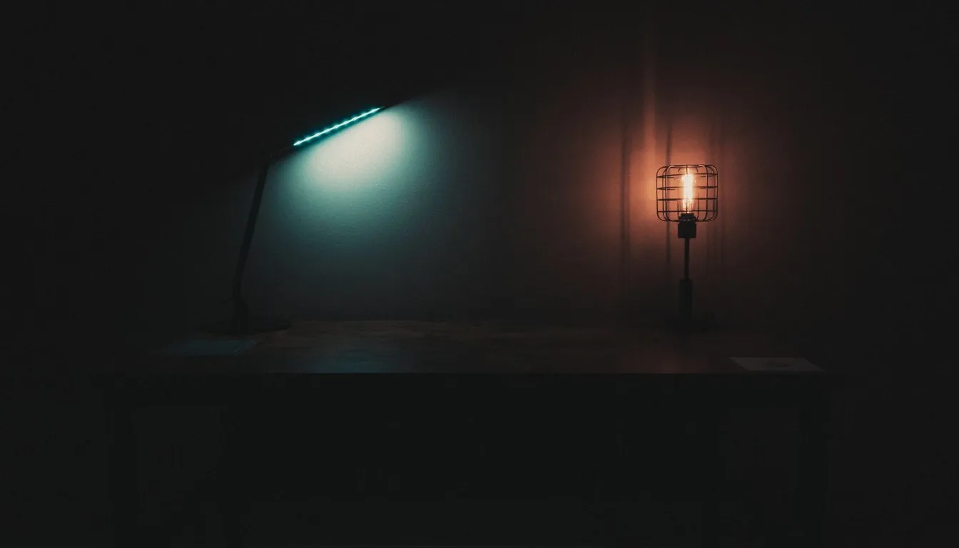 Dim lamp glowing in a darkened room