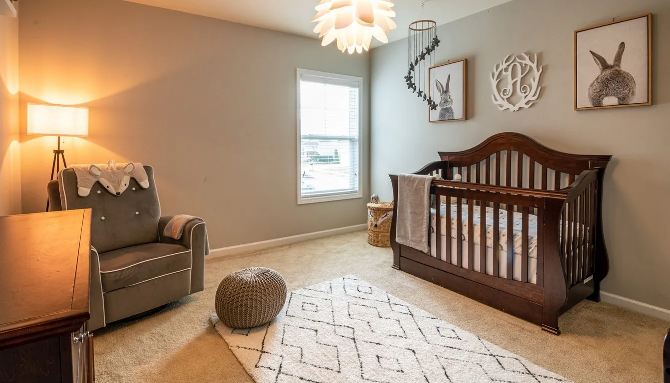 Cozy nursery with a crib and rocking chair