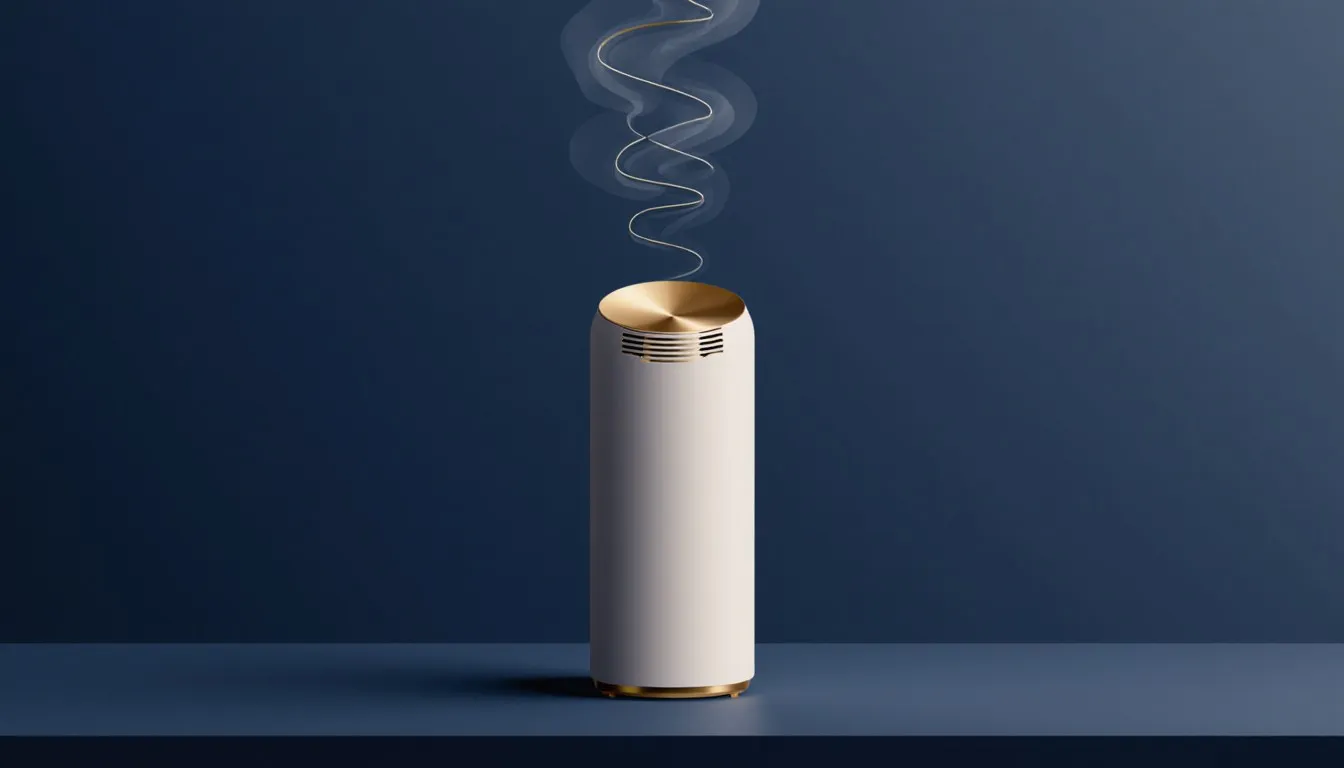 Cylindrical ionic air cleaner with a wisp of smoke above it