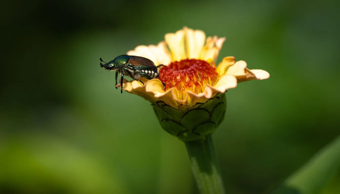 Japanese beetle on a yellow flower