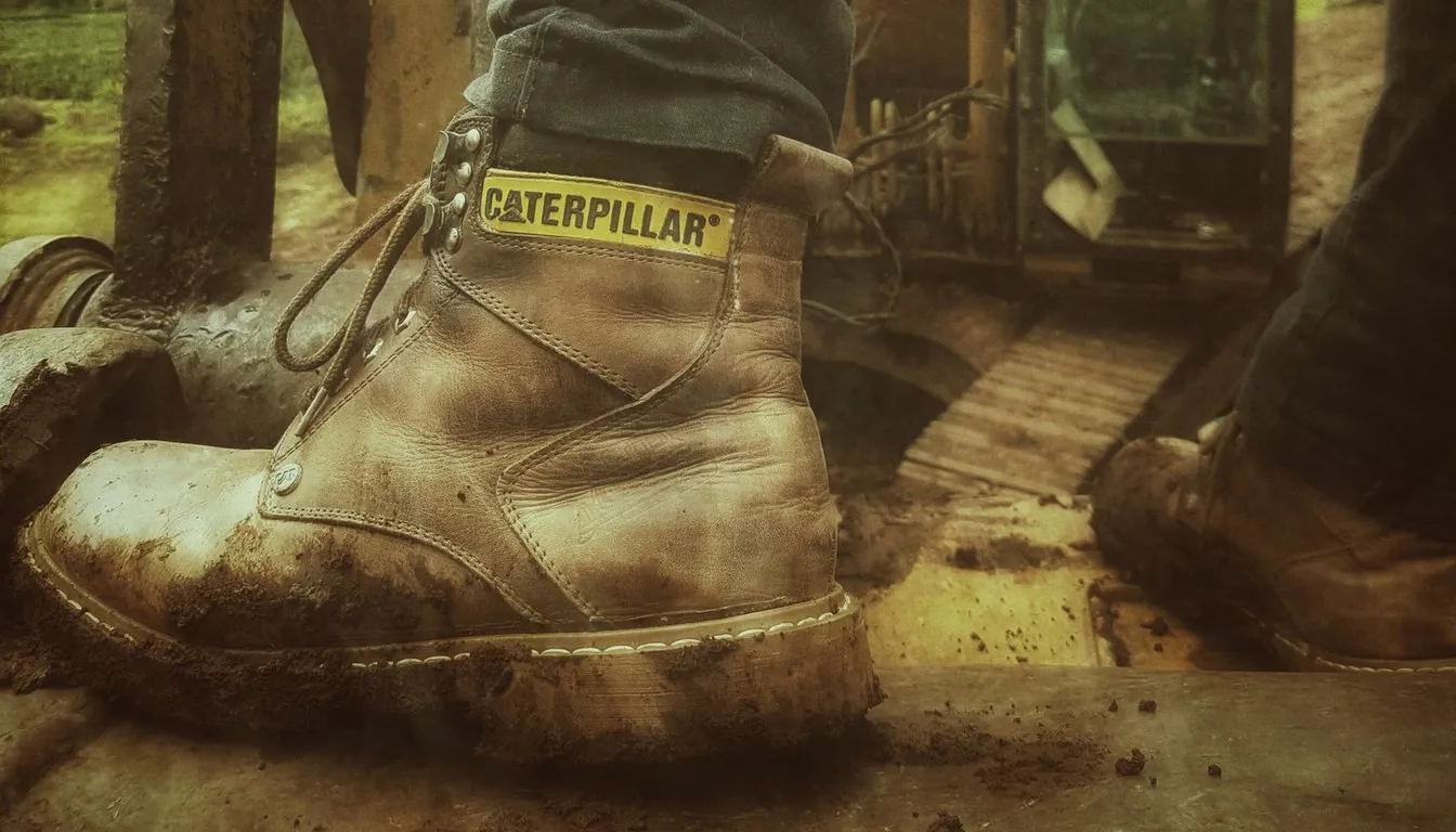 Well-worn leather work boot