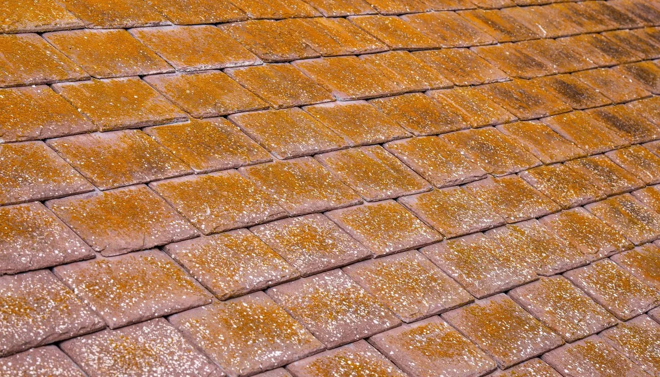 Moss growing between brick pavers