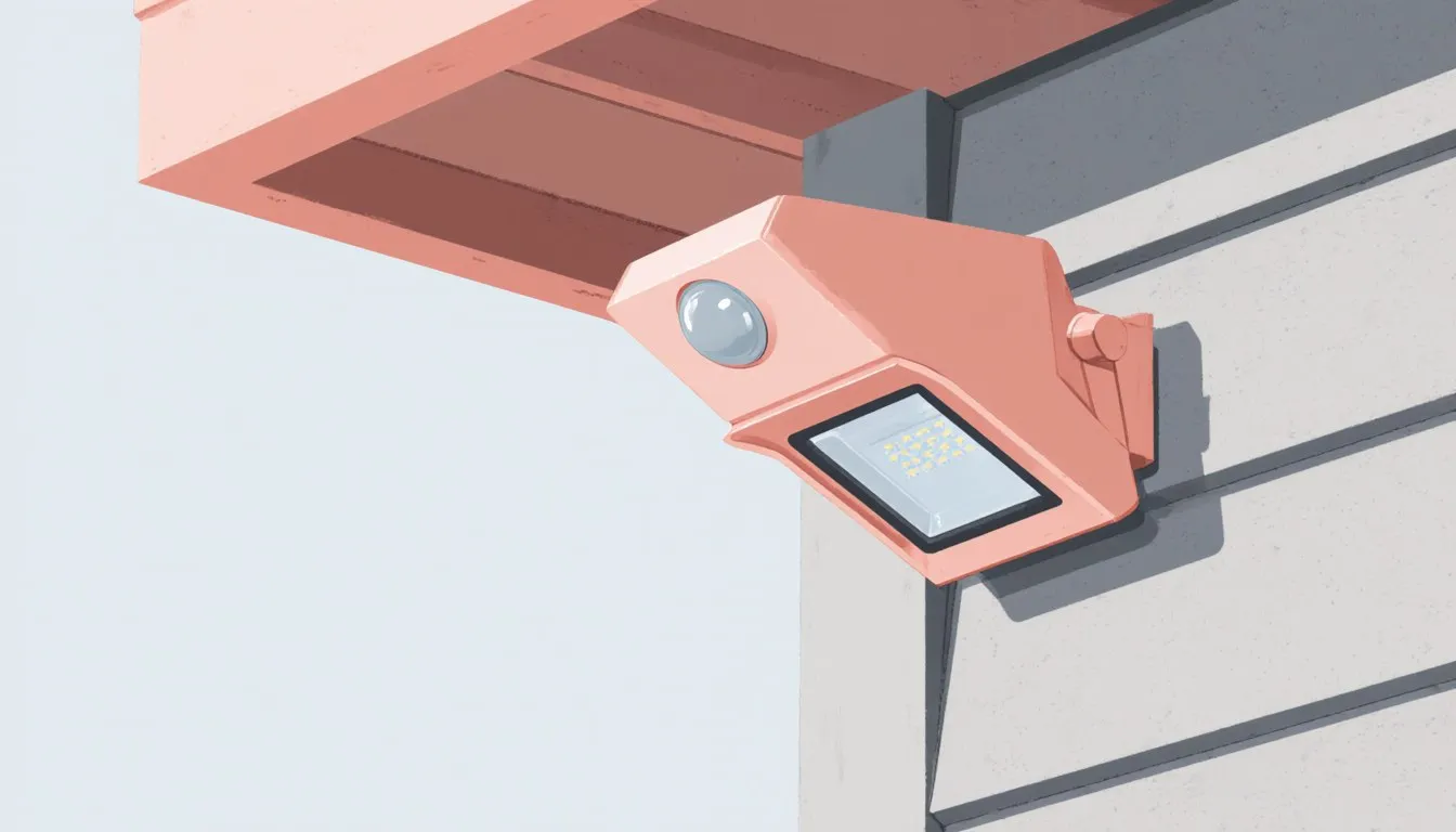 Motion detector floodlight mounted on an exterior wall