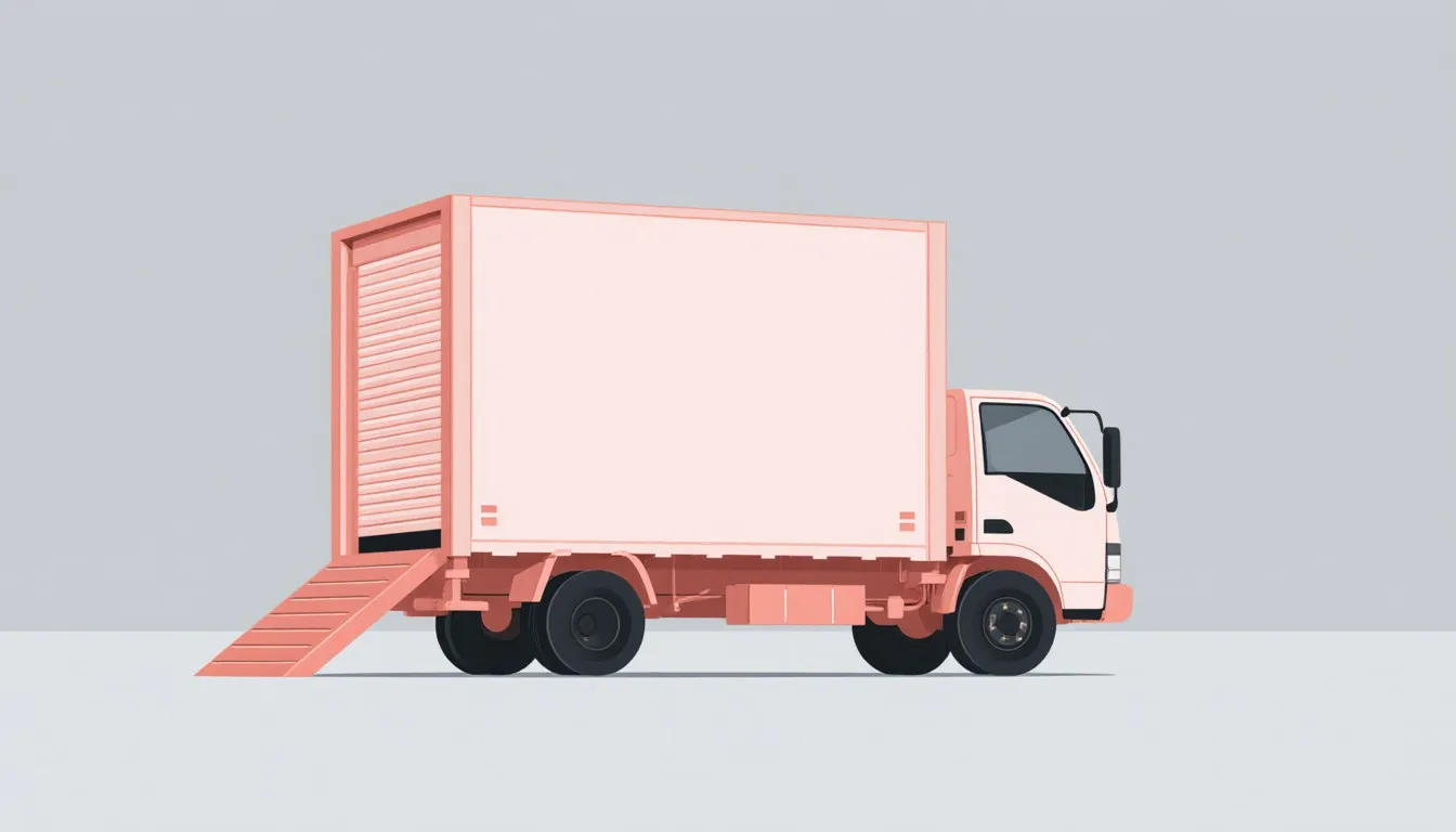 Box moving truck with its loading ramp down