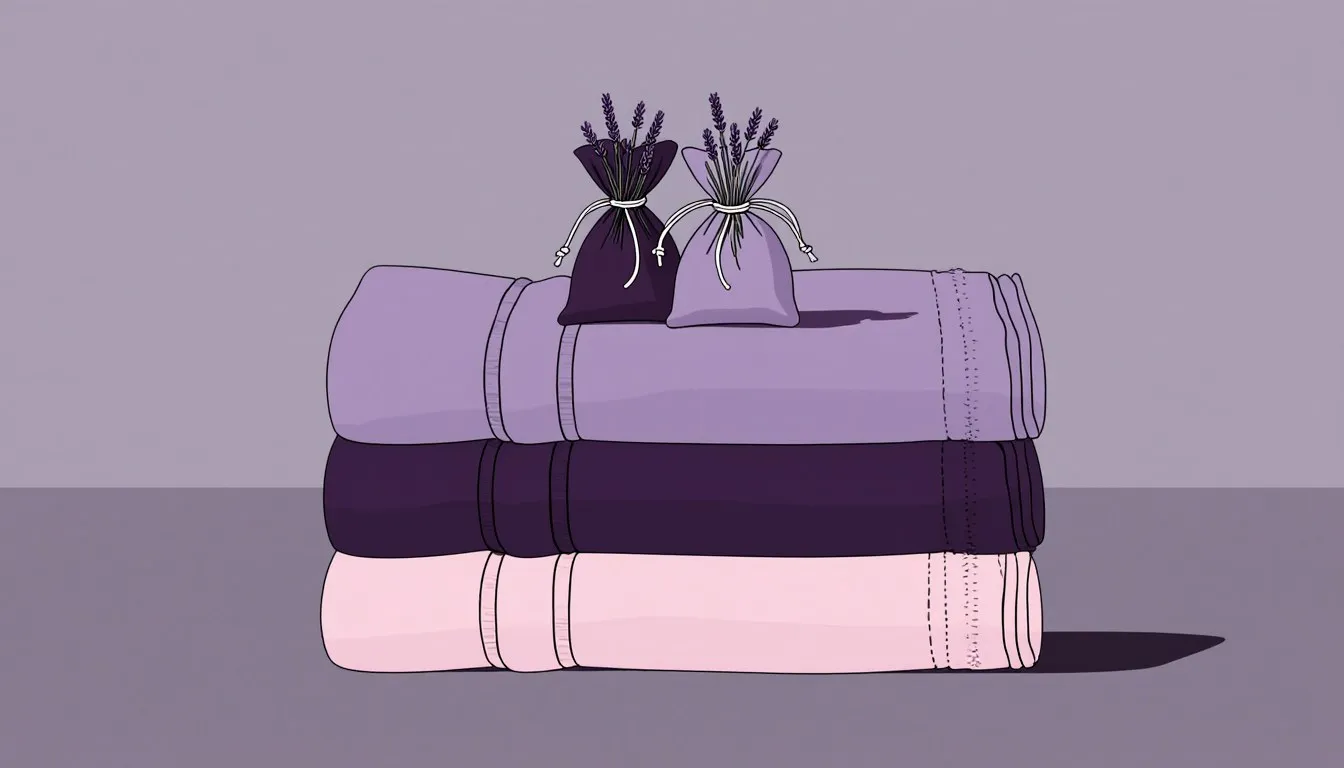 Lavender sachets resting on folded linens