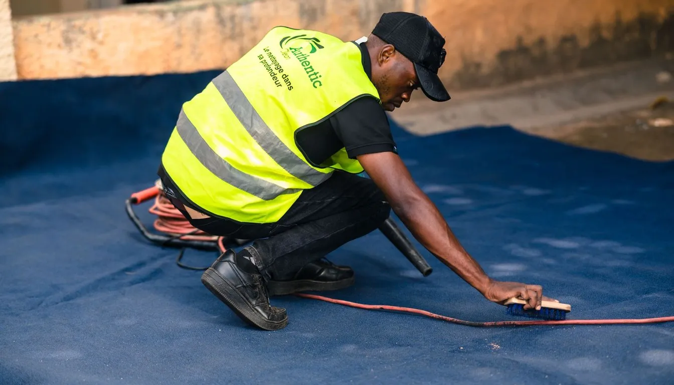 Installer trimming wall-to-wall carpet in a room
