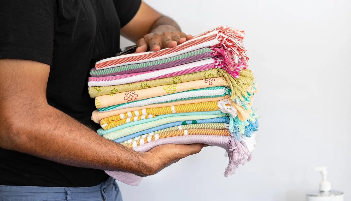 Stack of brightly colored towels