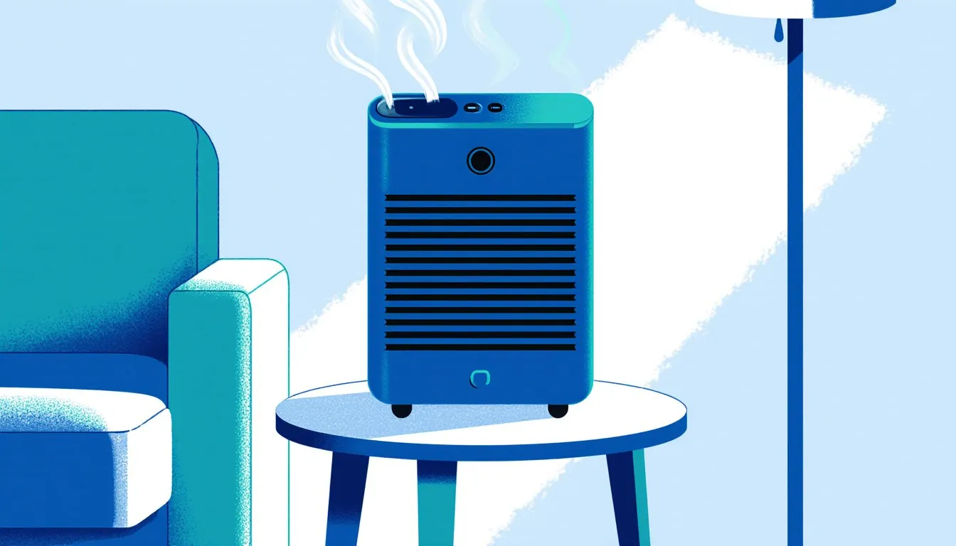 Ozone generator unit running on a side table in a living room