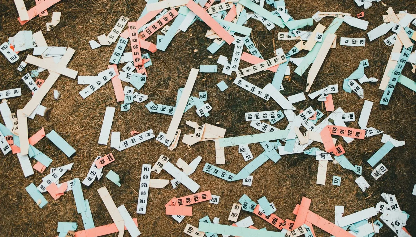 Shredded paper strips scattered on the ground