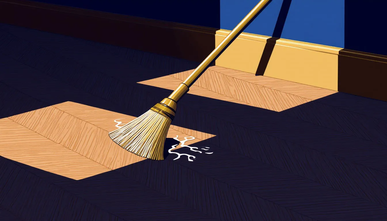 Broom sweeping a herringbone parquet floor