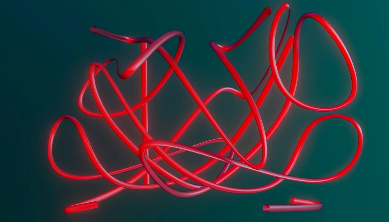 Tangle of red flexible plastic tubing
