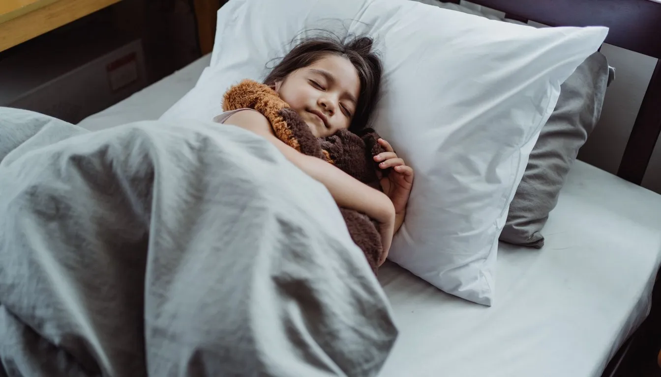 Girl sleeping on plump pillows