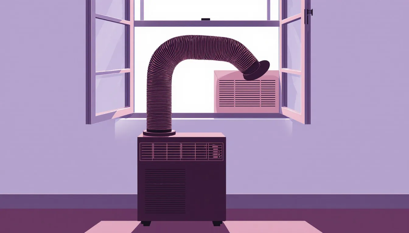 Portable air conditioner with its exhaust hose vented through an open window
