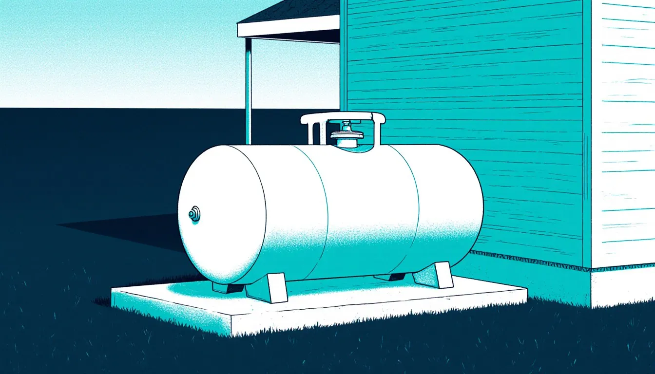 Propane tank on a pad beside a house