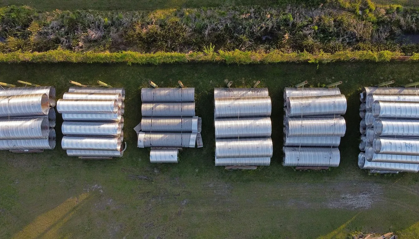 Rows of cylindrical tanks seen from above